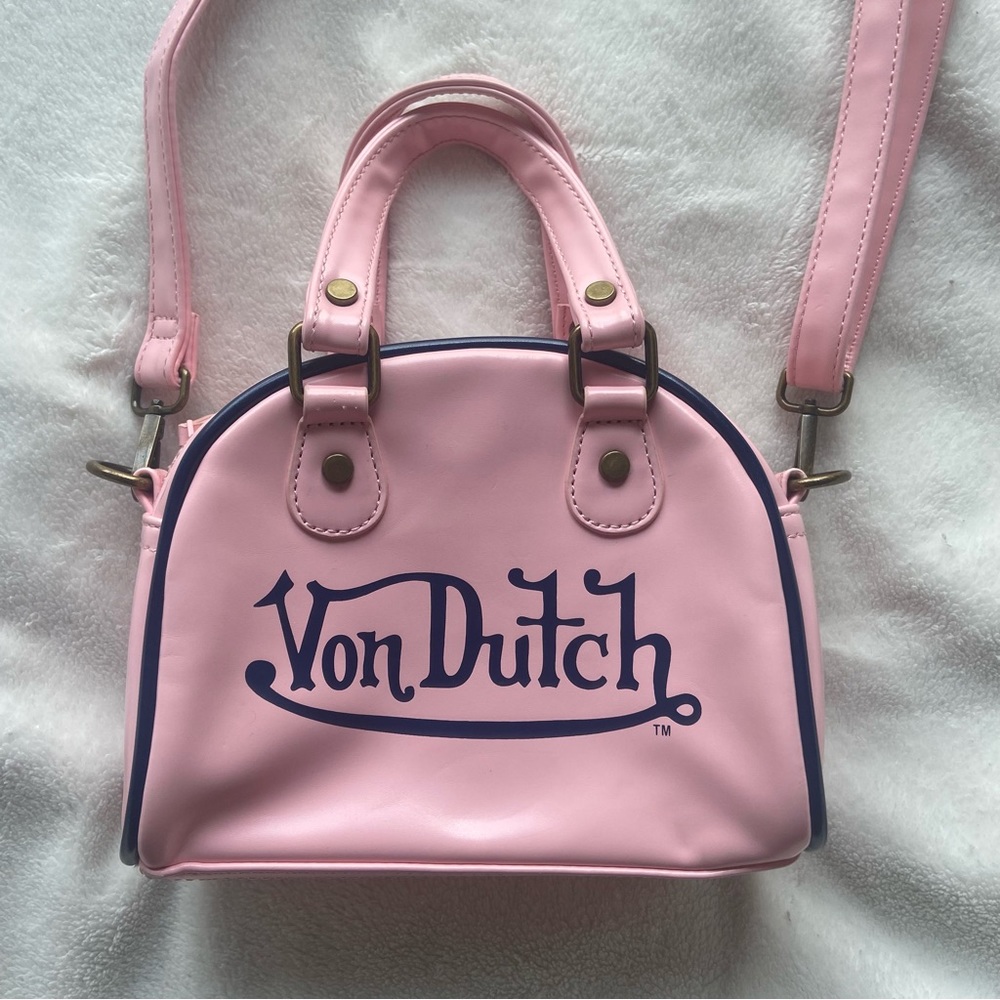 Vintage Y2K baby pink Von Dutch crossbody bowler bag